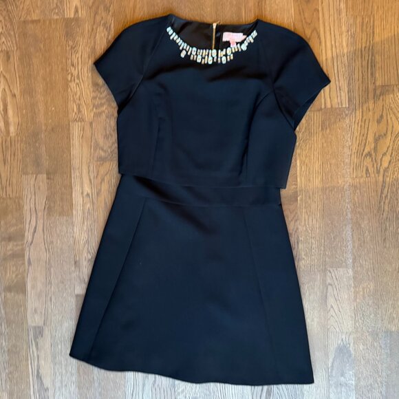 Ted Baker Foppar Short Sleeve Fit-and-Flare Black Dress - Size 3 - Picture 2 of 10
